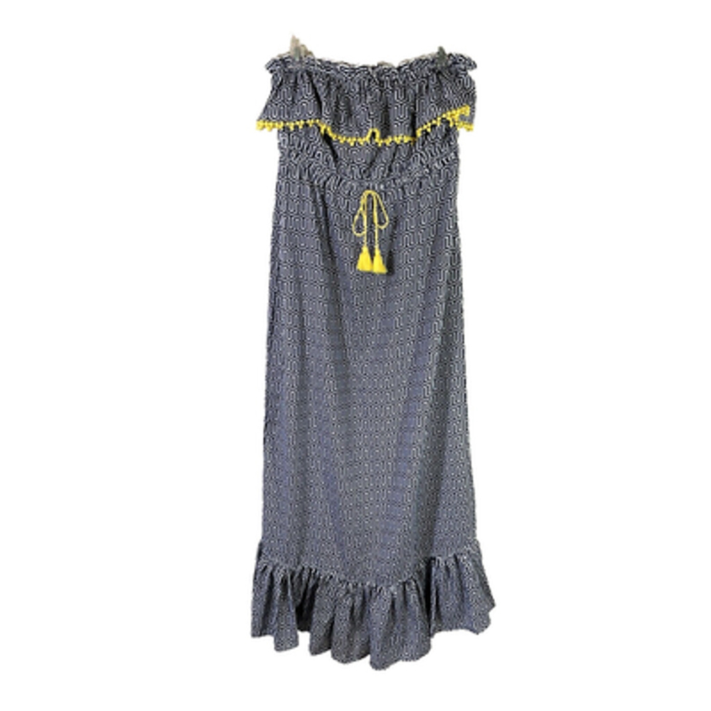 Mud Pie Blue White Strapless Maxi Dress Ruffle Sz M